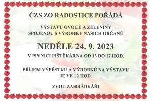 ČZS ZO Radostice, výstava v neděli 24. 9. od 13 do 17 hod.