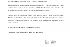 Informace pro občany - Cvičení ČEPRO Střelice 2025