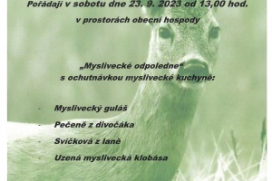 Myslivecké odpoledne s ochutnávkou myslivecké kuchyně, 23.9.2023 od 13 hod obecní hospoda v Pršticích
