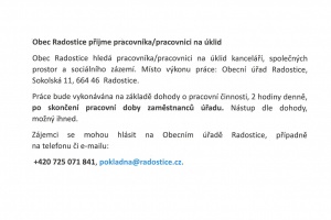 Pracovní pozice - úklid prostor OÚ Radostice